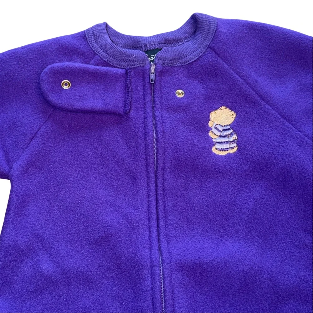 Vintage Carter's Baby Fleece Blanket Sleeper 0-6M Purple Teddy Zip-Up Y2K 1 Pc